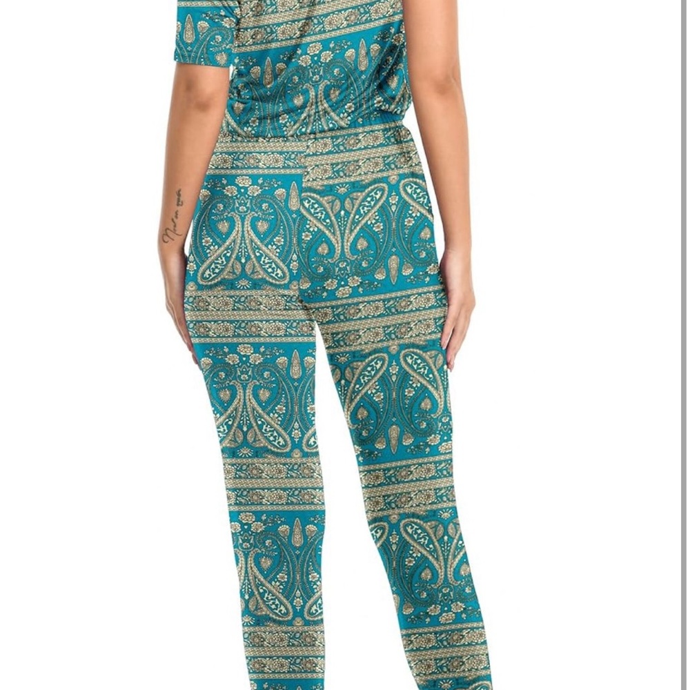 Elegant Teal Patterned Jumpsuit